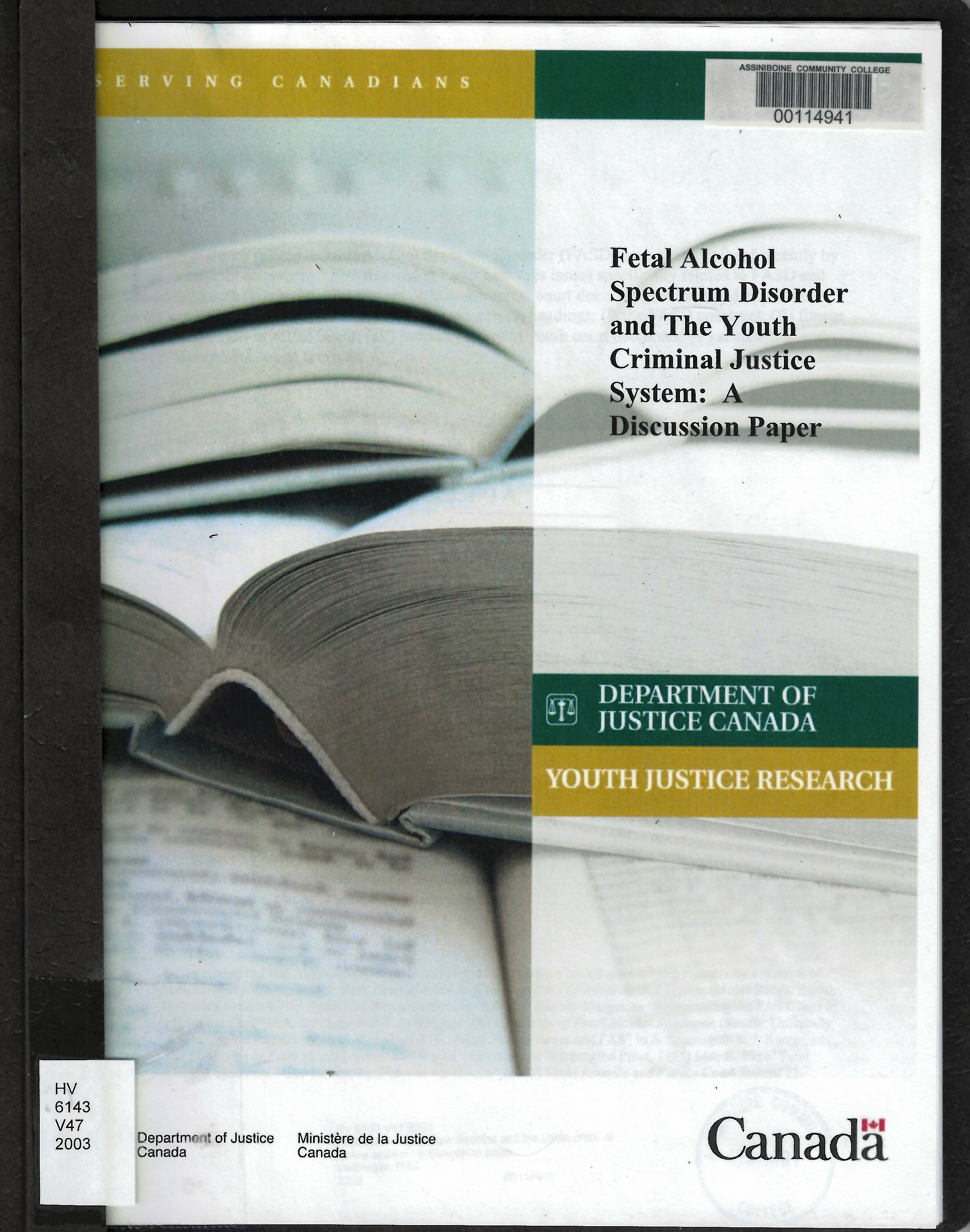 Fetal alcohol spectrum disorder and the youth criminal justice system : a discussion paper