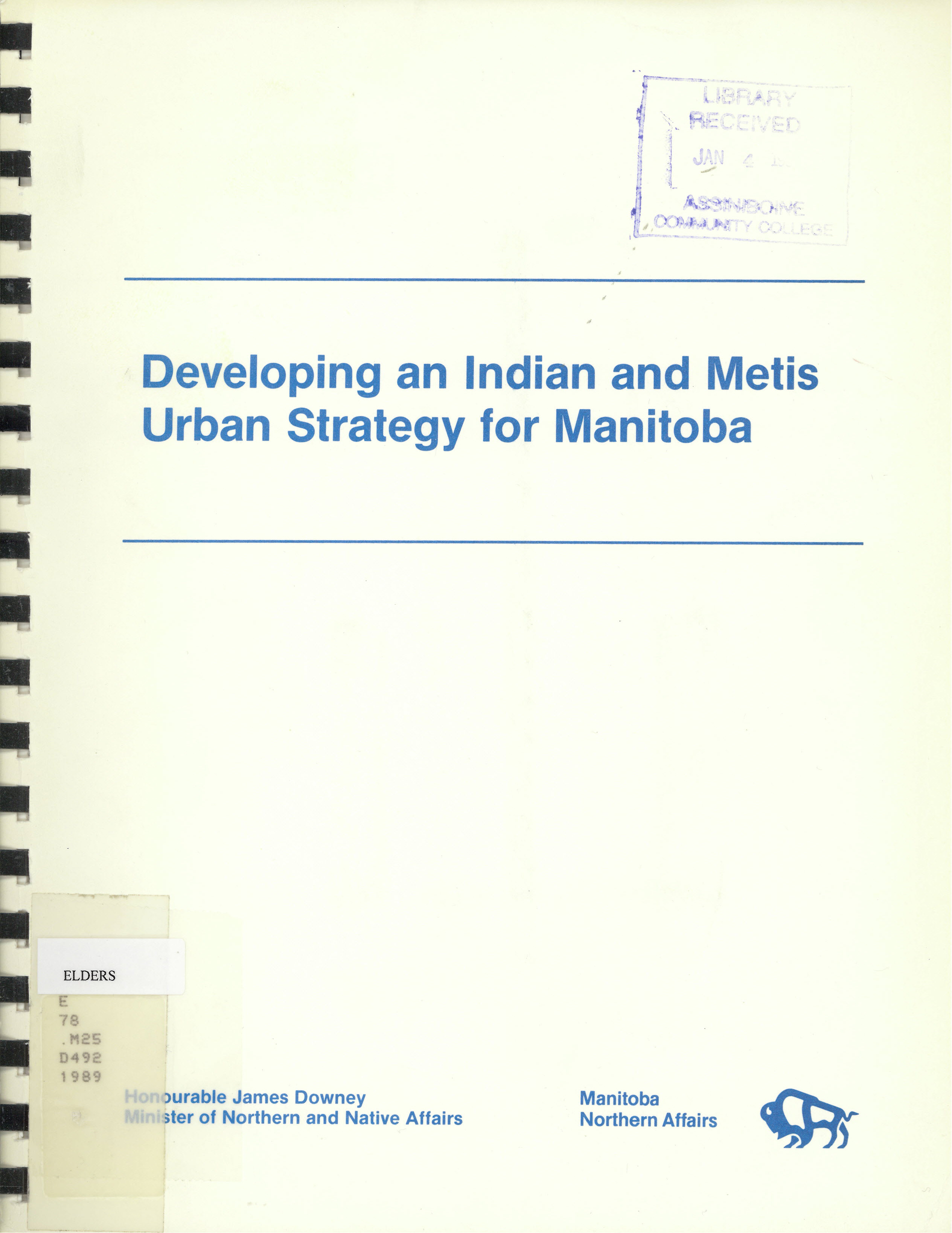 Developing an Indian and Metis urban strategy for Manitoba